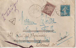Lettre 1923 De Thiais Pour Le Loiret Et Réexpédition Sur Paris Avec Annotation Trouvée à La Boite - 1859-1959 Lettres & Documents