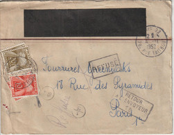 Lettre Taxée 1957 De Paris Pour Paris Refusée Pour Cause De Taxe - 1859-1959 Cartas & Documentos