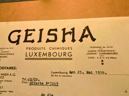 Facture Ancienne GEISHA Luxembourg 1938 Produits Chimiques - Luxemburg