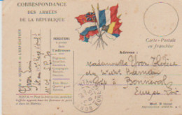 Correspondance Armées De La République Carte En Franchise. Modèle B. (Drapeaux Des Alliés Au Centre) - Guerra 1914-18