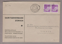 CH Portofreiheit Zu#15z Paar 10Rp. GR#940 Brief 1936-08-10 Zürich "Caritasverband Zürich" - Portofreiheit