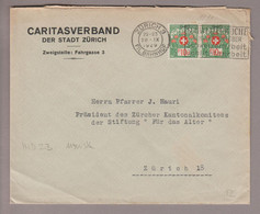 CH Portofreiheit Zu#12A Paar 10Rp. GR#940 Brief 1929-09-28 Caritasverband Zürich - Franquicia