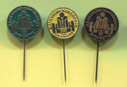 Weightlifting Gewichtheben - Balkan Championship 1979. Vranje Yugoslavia, Vintage Pin Badge Abzeichen, 3 Pcs - Gewichtheben