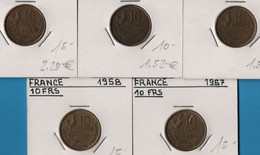 FRANCE 5 X 10 FRANCS 1950-52B-53B-57-58 GUIRAUD KM# 915 - 10 Francs