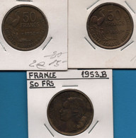 FRANCE 3 X 50 FRANCS 1951-52-53B GUIRAUD KM# 880 - 50 Francs