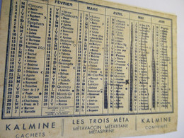 Petit Calendrier De Poche/Publicitaire KALMINE/Usagé/ Mentions De Dates De Permissions/TOURS/Labo Métadier/1952  CAL503 - Tamaño Pequeño : 1961-70