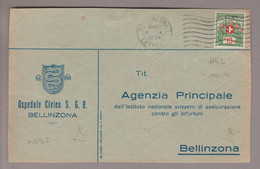 CH Portofreiheit Zu#12A 10Rp. GR#1153 Briefstück 1934-10-08 Bellinzona Ospedale Civico Bellinzona - Portofreiheit