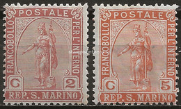 SM32-33N - San Marino 1899, Sassone Nr. 32-33, Serie Completa Di 2 Francobolli Nuovi Senza Linguella - Nuovi