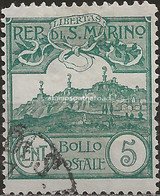 SM35U - San Marino 1903, Sassone Nr. 35, 5 Cent. Verde, Francobollo Usato - Oblitérés