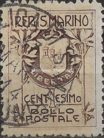 SM49U - San Marino 1910, Sassone Nr. 49, 1 Cent. Bruno Su Fondo Giallo, Usato Per Posta - Gebraucht