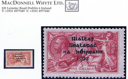 Ireland 1922 Thom Rialtas 4-line Ovpt In Blue-black On 5s Rose-red Fresh And Fine Mint Unmounted - Unused Stamps