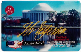 USA - AmeriVox - CardTech SecurTech '95, Jefferson Memorial, Remote Mem. 5Units, 07.04.1995, 2.000ex, Mint - Amerivox