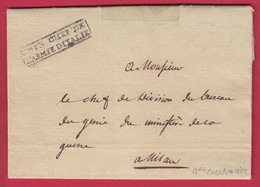 MARQUE ENCADREE CDT CHEF DE L'ARMEE ITALIE MILAN 1809 SIGNE LE GENERAL CHARPENTIER COMTE EMPIRE MILANO ITALIA LETTRE - Marques D'armée (avant 1900)