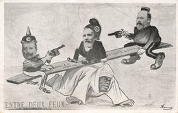 CPA Politique - Satirique - Entre Deux Feux - Politiques Vuent Commes Gamins Avec Revolvers Sur Un Marocain - Satirisch