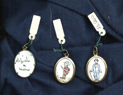 Tre Ciondoli Argento Vintage Dipinti A Mano - Three Hand Painted Silver Pendants - Pendentifs