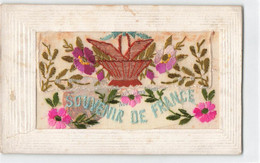 CPA Fantaisie Brodée Fleurs - Enveloppe Brodée Souvenir De France - Ricamate