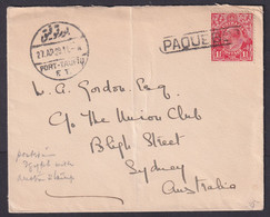 Australia 1929 KGV Tied By PAQUEBOT With Port Taufiq Egypt On To Sydney - Primeros Vuelos