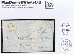 Ireland Louth 1805 Letter To Dublin Prepaid "P4" With Circular POST PAID Of Drogheda In Red, Matching DROGHEDA Large Typ - Prefilatelia