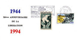 " 50 ANS DE LA LIBERATION / DE GAULLE " Sur Enveloppe Commémorative De 1994 Avec Flamme. Parfait état. - - WW2