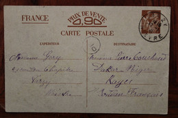 1941 Entier VARZY Nièvre Pour KAYES Soudan Français France Cover Censure Entier Carte Postale Chemin De Fer DAKAR NIGER - Standaardpostkaarten En TSC (Voor 1995)