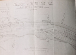 CALTANISSETTA 1937 STAZIONE CENTRALE PLANIMETRIA RARISSIMA CM 73 X 30 PARTICOLAREGGIATA!!!! - Obras Públicas