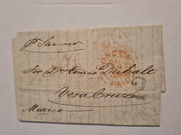 Lettre GRANDE BRETAGNE LONDON LONDRES 1852 POUR VERA CRUZ  MEXICO Taxe Et Cachet Rouge - ...-1840 Préphilatélie