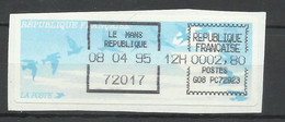 France  Vignette D'affranchissement Oiseaux De Jubert ,Le Mans 8/4/1995 2,80 F Noire    B/TB Voir Scan  Soldé ! ! ! - 1990 « Oiseaux De Jubert »