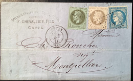 CETTE 1871+GC822 Lettre Mixte SUP Empire Lauré 1c, 4c+ Siége 20c #25, 27B, 37>Montpellier(Herault France Huile D’olive - 1849-1876: Période Classique