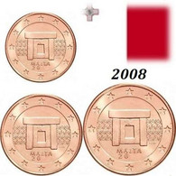 MALTA 2008   1-2-5  CENTESIMI EURO   FIOR DI CONIO     B.U. FROM ROLLS - Malte