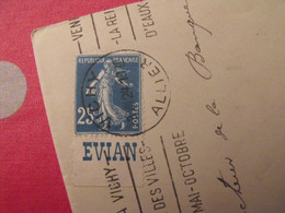 Lettre + Timbre Pub Publicitaire Semeuse 25c Bleu N° 140. évian. Publicité Carnet Réclame - Lettres & Documents