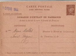 Yvert 515 CPRP3 Demande Extrait De Naissance De SAINT PARGOIRE 10/2/1944 Pour Mairie De Sète Hérault - Standard- Und TSC-AK (vor 1995)