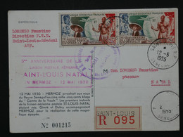 K30 AOF SENEGAL   BELLE CARTE  RECOM. 1955  SAINT LOUIS   A NATAL +MERMOZ++PAIRE N°15+ AFFRANCH. PLAISANT++ - Cartas & Documentos