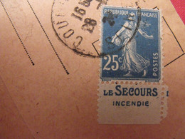 Lettre + Timbre Pub Publicitaire Semeuse 25c Bleu N° 140. Le Secours. Publicité Carnet Réclame - Briefe U. Dokumente