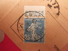 Lettre + Timbre Pub Publicitaire Semeuse 25c Bleu N° 140. Evian Source Cachat. Publicité Carnet Réclame - Storia Postale