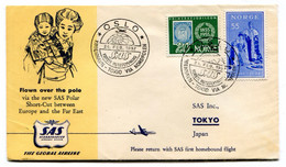 RC 24387 NORVEGE 1957 OSLO - COPENHAGEN - TOKYO JAPON VIA THE NORTH POLE SAS FFC 1er VOL TB - Lettres & Documents