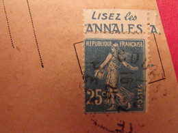 Lettre + Timbre Pub Publicitaire Semeuse 25c Bleu N° 140. Les Annales. Publicité Carnet Réclame - Brieven En Documenten