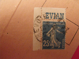 Lettre + Timbre Pub Publicitaire Semeuse 25c Bleu N° 140. Evian Source Cachat. Publicité Carnet Réclame - Lettres & Documents