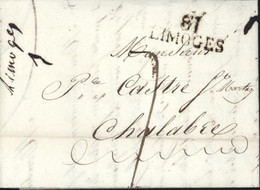 Marque Postale Linéaire MP 81 LIMOGES 9 Juin 1816 (32x12) Taxe Manuscrite 7 Avec échantillons De Tissus - 1801-1848: Précurseurs XIX