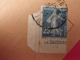 Lettre + Timbre Pub Publicitaire Semeuse 25c Bleu N° 140. Le Secours. Publicité Carnet Réclame - Briefe U. Dokumente