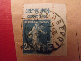 Lettre + Timbre Pub Publicitaire Semeuse 25c Bleu N° 140. Grey Poupon. Publicité Carnet Réclame - Lettres & Documents
