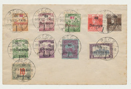 Hungary Serbia Baranya 1919 December - 10 Stamps Cancelled On Cover At Pecs, Turul, Karl, Harvesters - Lokale Uitgaven