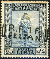 Fezzan 1943, Sassone N. 19, Fr. 1 Su C. 25 Azzurro, *GOMLH Firme , Firme Raybaudi In Alto, G. Oliva Sotto, Cat. € 5000 - Usati