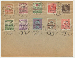 Hungary Serbia Baranya 1919 December - 10 Stamps Cancelled On Cover At Pecs, Turul, Karl, Harvesters, War Relief - Lokale Uitgaven