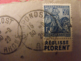 Lettre + Timbre Pub Publicitaire Jeanne D'Arc N° 257. Florent. Publicité Carnet Réclame. - Lettres & Documents