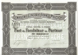 COMPAGNIE GENERALE FRANCO- MALGACHE -- PART DE FONDATEUR  -ANNEE 1899 - Afrique