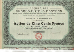 SOCIETE DES GRANDS HOTELS MASSENA - ACTION DE 500 FRS - ANNEE 1927 - Tourismus