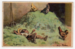 CPSM Illustrée Georges Redon La Pause Garçon Meule De Foin Poules éditeur Comité National Colonie Vacances - Redon