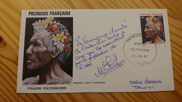 SIGNATURE DE MARCEL CHARDON AUTEUR DU TIMBRE VISAGES POLYNESIENS PREMIER JOUR FDC POLYNESIE - AUTOGRAPHE - Altri & Non Classificati