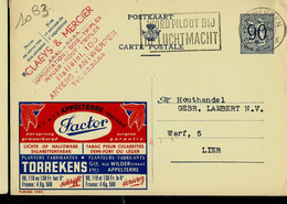 Publibel Obl. N° 1083 ( FACTOR - Torrekens - Tabac - Tabak ) Obl. ANTWERPEN 11/08/1952 - Werbepostkarten