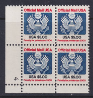 United States, Scott O133, MNH Plate No. 4 Block Of Four - Service